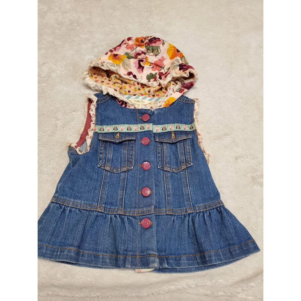 Matilda Jane Denim Floral Sleeveless Hoodie Jacket Girl 6 Kidcore Whimsical